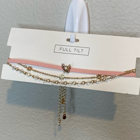 NEW Full Tilt 3 Piece Choker Necklace Set Butterfly Flower Pink Gold Whimsigoth - Picture 4 of 5